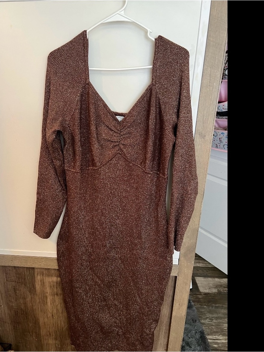 sofia by sofia vergara Copper Shimmer Long-Sleeve V-Neck Bodycon Dress